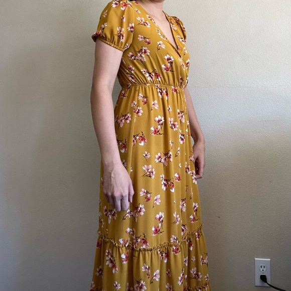 Mustard Yellow Floral Long Dress - Picture 2 of 4